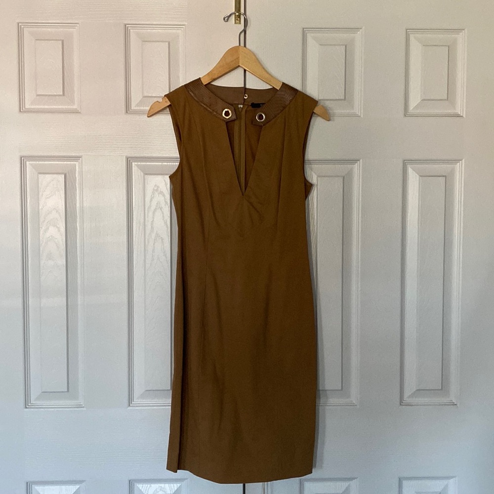 Gucci vintage brown leather sleeveless dress, size 38, logo chain